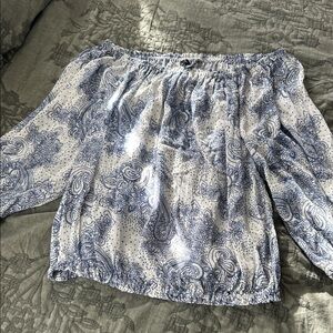 Tommy Hilfiger Blue and White Off-Shoulder Blouse